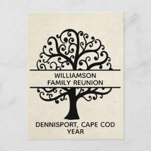 Family Tree  Family Reunion Black Modern Drawing Postcard