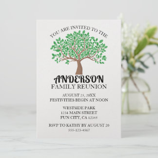 Family Tree Family Reunion Green Leaves Invitation