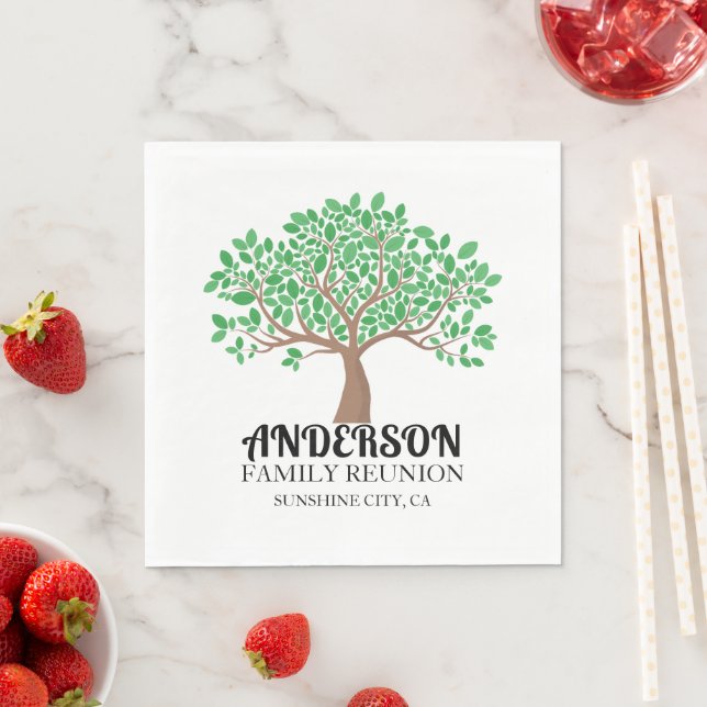 Family Tree Family Reunion Green Leaves Napkin (Insitu)