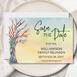 Family Tree Family Reunion Save The Date<br><div class="desc">Ask your family to save the date for your Family Reunion with this stylish and colourful announcement card.
It features a family tree in rainbow colours on a watercolor background.
Easily customisable.
Original Mosaic & Watercolor © Michele Davies.</div>