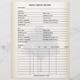 Family Tree Genealogy Group Sheet