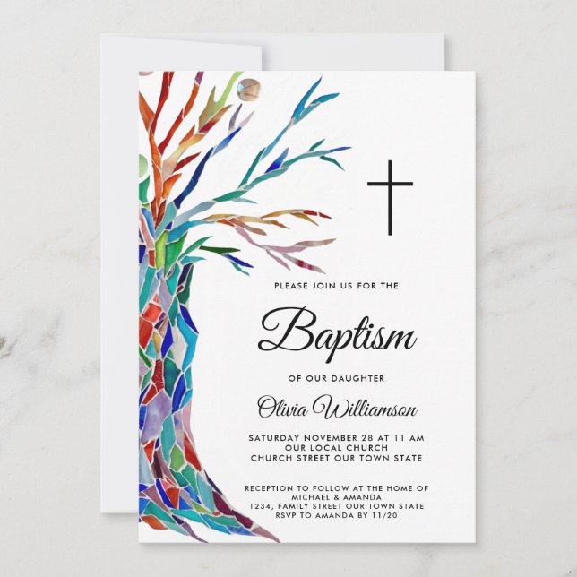  Family Tree Girl's Baptism Christening  Invitation (Front)