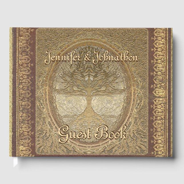 Family Tree Gold Vintage Look Guest Book (Front)