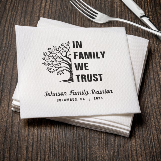 Family Tree In Family We Trust Reunion Napkin (In Family We Trust Family Reunion Napkin)