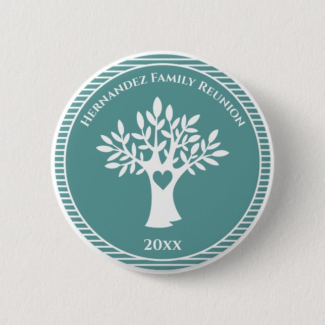 Family Tree Love Heart Family Reunion Blue Green 6 Cm Round Badge (Front)