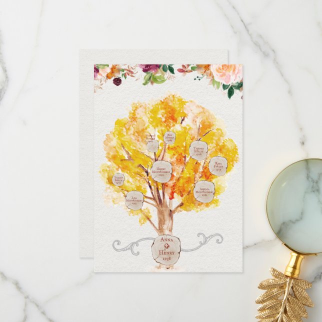 Family Tree Maple Leaves Genealogy Ancestry Card (Front/Back In Situ)