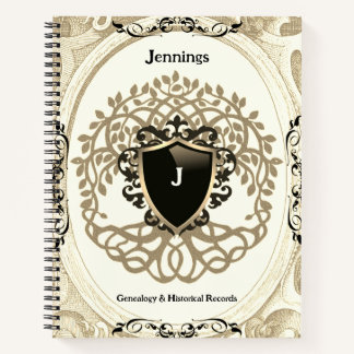 Family Tree of Life Ancestry Beige Black Name Notebook