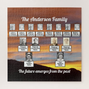 Family Tree Orange Sunset Behind Mountains Quote   Jigsaw Puzzle