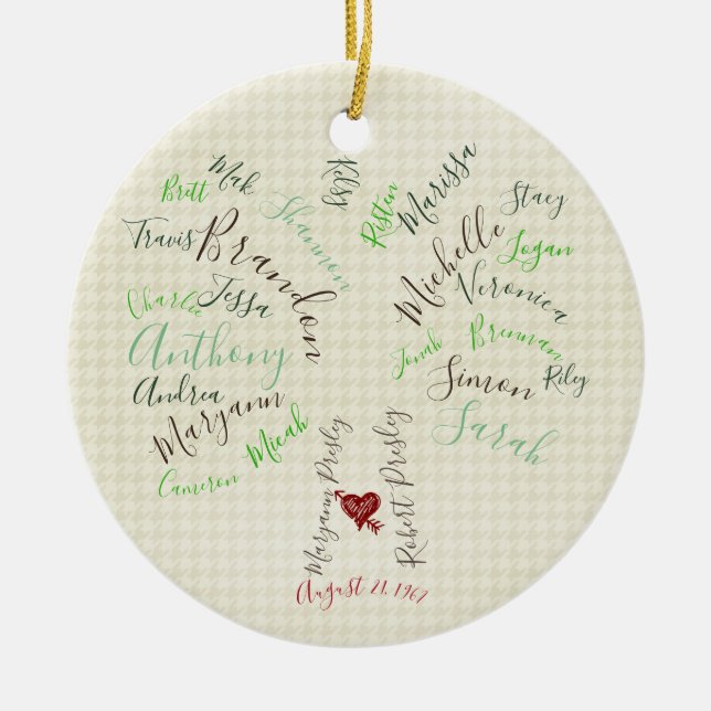 Family Tree Ornament, Custom Grandparents Gift, Ceramic Ornament (Front)