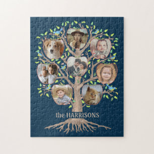 Family Tree Photo Collage 8 Pictures Name Dk Blue Jigsaw Puzzle