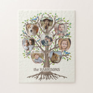 Family Tree Photo Collage 8 Pictures Name Lt Beige Jigsaw Puzzle
