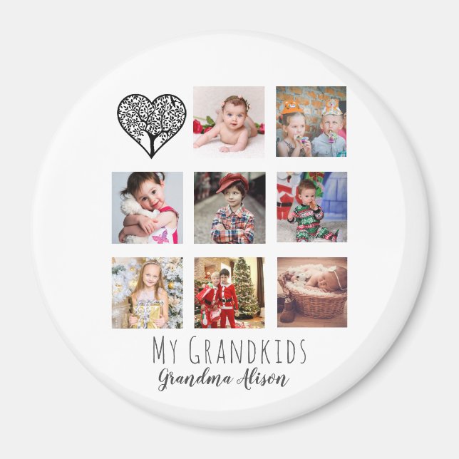 Family Tree Photo Collage Grandma Grandmother Gift Magnet (Front)