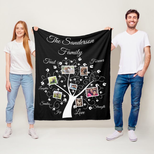 Family Tree Photo Collage Template Fleece Blanket (In Situ)