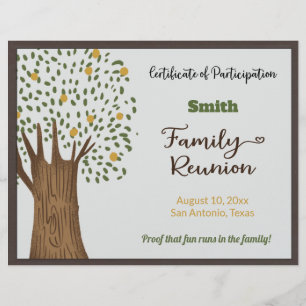 Family Tree Reunion Certificate of Participation