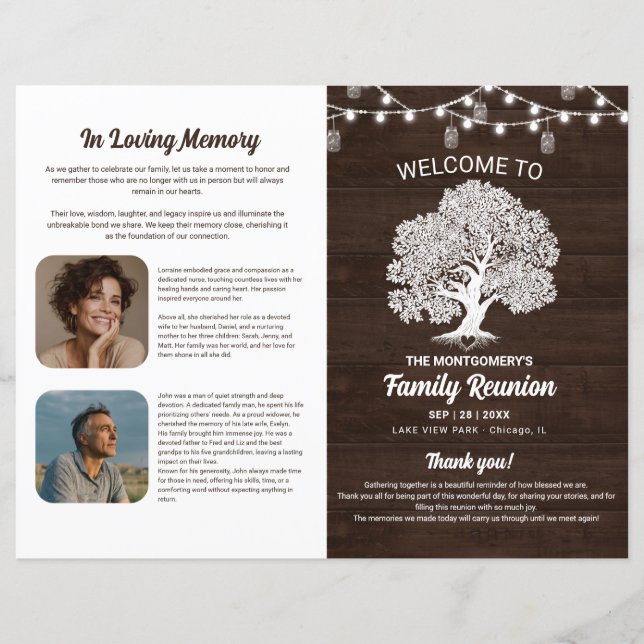 Family Tree Reunion DIY Folded Program Booklet (Front)