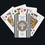 Family Tree Reunion Monogram Name Place Date Playing Cards<br><div class="desc">Get ready for your family reunion poker event or other card playing game with these monogram family tree playing cards. Modern black and white stripe design with a family tree emblem or logo style design in the centre. Monogram with your family name, date of reunion and place of reunion. Give...</div>
