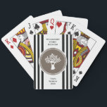 Family Tree Reunion Monogram Name Place Date Playing Cards<br><div class="desc">Get ready for your family reunion poker event or other card playing game with these monogram family tree playing cards. Modern black and white stripe design with a family tree emblem or logo style design in the centre. Monogram with your family name, date of reunion and place of reunion. Give...</div>