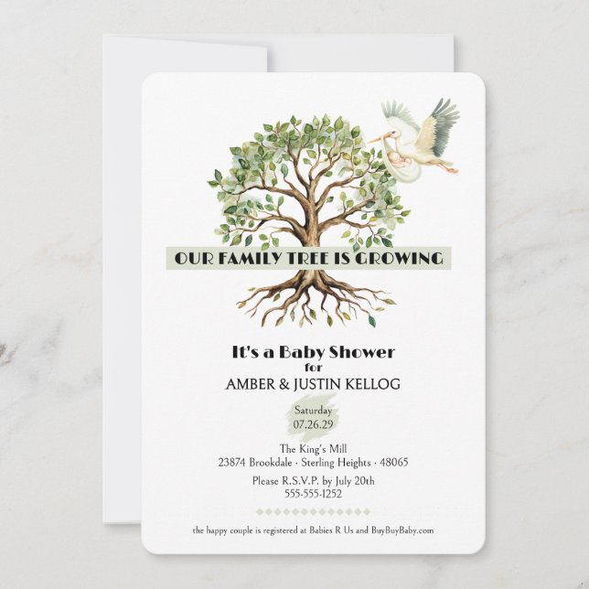 Family Tree Stork Baby Shower Invitation (Front)