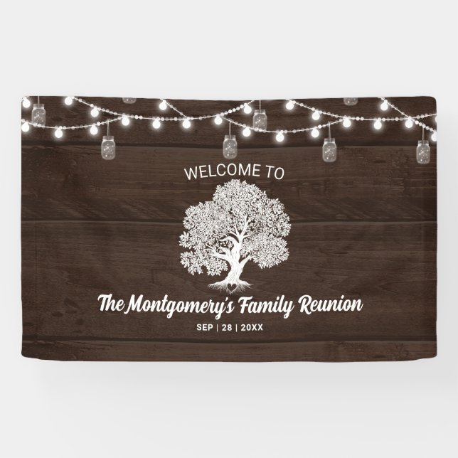 Family Tree String Lights Reunion Welcome Sign (Horizontal)