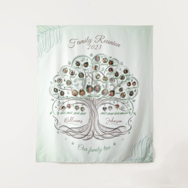 Family Tree with photos Reunion backdrop banner Tapestry (Front)