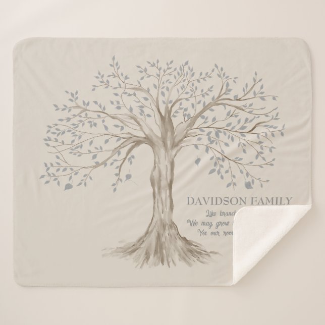 Family Tree With Quote Personalised Tan Sherpa Blanket (Front (Horizontal))