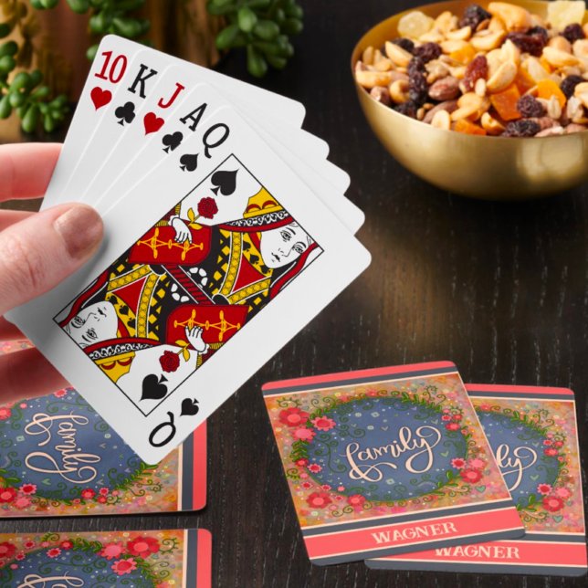 Family Trendy Modern Fun Floral Customised Name Playing Cards (Creator Uploaded)