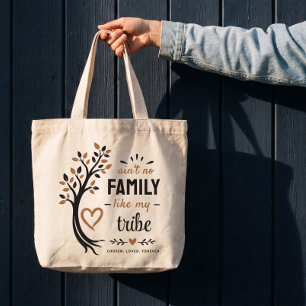 Family Tribe Quote Boho Brown Tree Custom Art Large Tote Bag