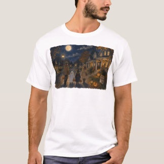 Family Trick or Treating Halloween Night Illustrat T-Shirt