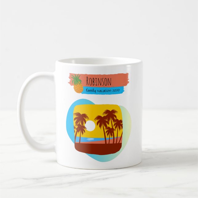 Family Tropical Beach Vacation Souvenir Coffee Mug (Left)