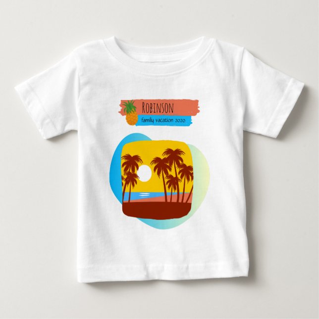 Family Tropical Vacation Matching Souvenir Baby T-Shirt (Front)