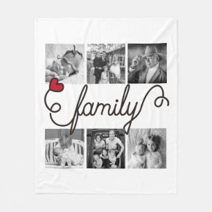 Family Typography Art Red Heart Instagram Photos Fleece Blanket