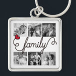 Family Typography Art Red Heart Instagram Photos Key Ring<br><div class="desc">Create your very own “family” typography art with this design featuring a beautiful modern script font accented by a red heart. Replace the sample photos with your own for a personalised gift. Makes a wonderful gift for Family Reunion, Wedding Anniversary, Mother’s Day, Father’s Day, Birthday and other special occasions. NOTE:...</div>