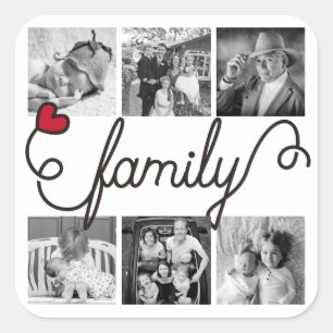 Family Typography Art Red Heart Instagram Photos Square Sticker