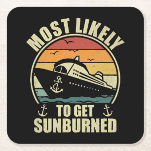 Family Vacation 2024 Most Likely To Get Sunburned Square Paper Coaster