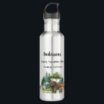 Family vacation bear wolf woodland forest animals 710 ml water bottle<br><div class="desc">A forest,  woodland landscape with a wolf bear and deer.  Personalise and add a name,  event,  and place.</div>