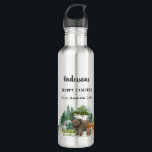 Family vacation bear wolf woodland forest animals 710 ml water bottle<br><div class="desc">A forest,  woodland landscape with a wolf bear and deer.  Personalise and add a name,  event,  and place.</div>