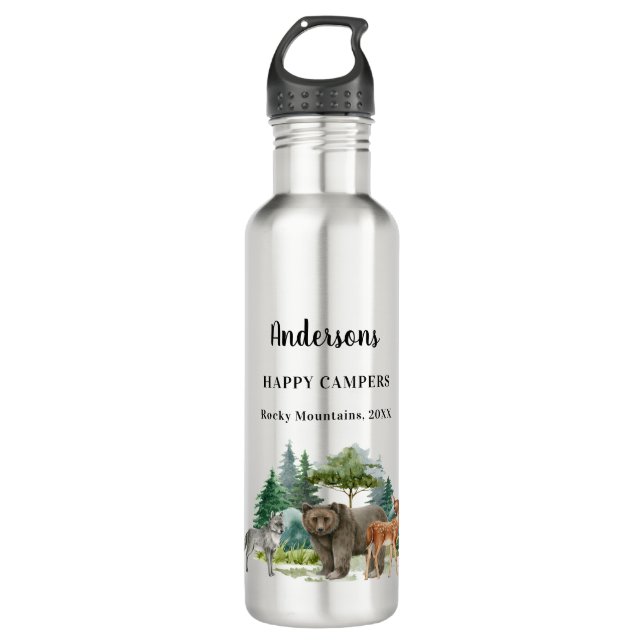 Family vacation bear wolf woodland forest animals 710 ml water bottle (Front)