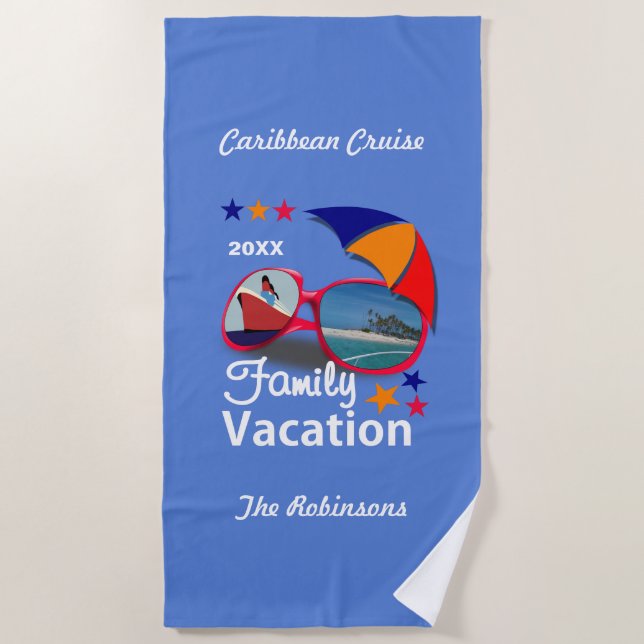 Family Vacation  Cruise Graphic Personalised Beach Towel (Front)