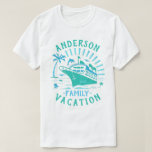 Family Vacation Cruise Ship Trip | Personalised V2 T-Shirt<br><div class="desc">No family vacation is complete without matching t-shirts. These personalised tees show a cruise ship, sun rays, a palm tree, and more nautical details. The colour palette is sea green and blue on your choice of shirt colour. All text can be easily changed through the templates, including your family name...</div>