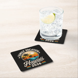 Family Vacation Hawaii 2026 Square Paper Coaster
