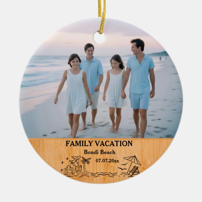 Family Vacation keepsake & Custom 2 Photo Ceramic Ornament (Front)
