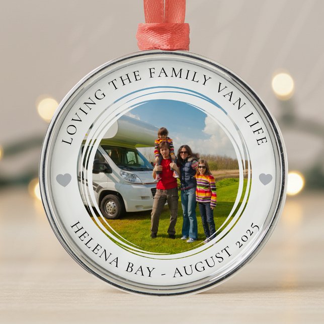Family Vacation Keepsake Van Life Photo Metal Ornament (Creator Uploaded)
