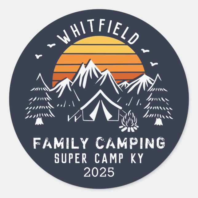 Family Vacation Matching Retro Camping Classic Round Sticker (Front)