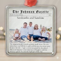 Family Vacation Photo Keepsake Newspaper Metal Ornament