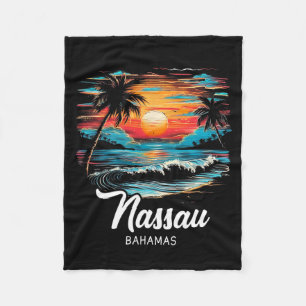 Family Vacation Retro Sunset Bahamas Nau  Fleece Blanket