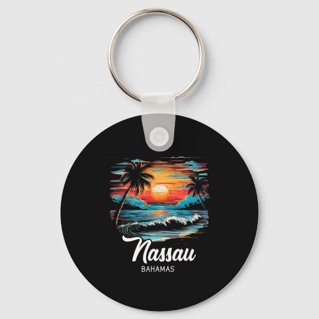 Family Vacation Retro Sunset Bahamas Nau  Key Ring (Front)