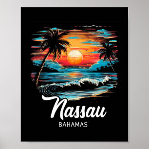 Family Vacation Retro Sunset Bahamas Nau Poster