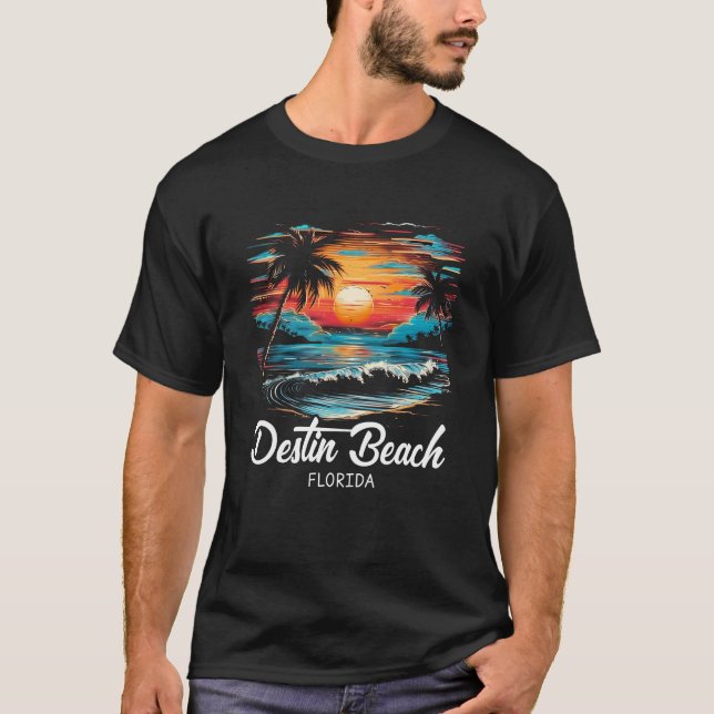 Family Vacation Retro Sunset Florida Destin Beach  T-Shirt (Front)