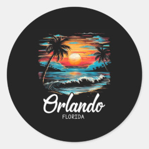 Family Vacation Retro Sunset Florida Orlando  Classic Round Sticker