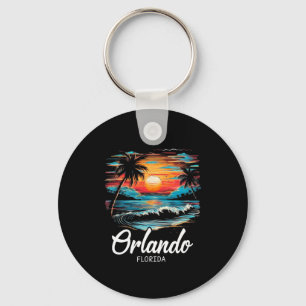 Family Vacation Retro Sunset Florida Orlando Key Ring